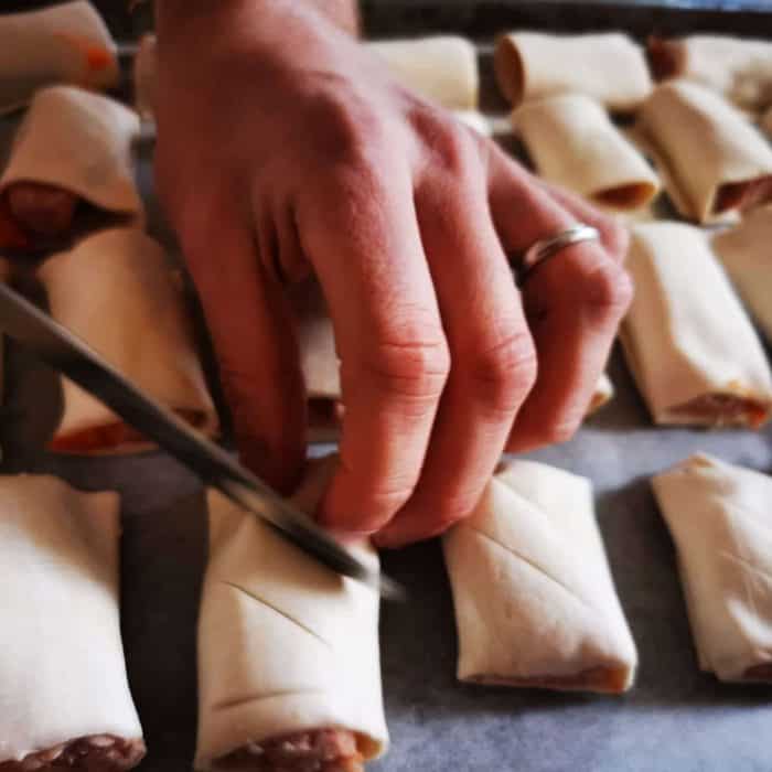 make 2 cuts each mini sausage roll